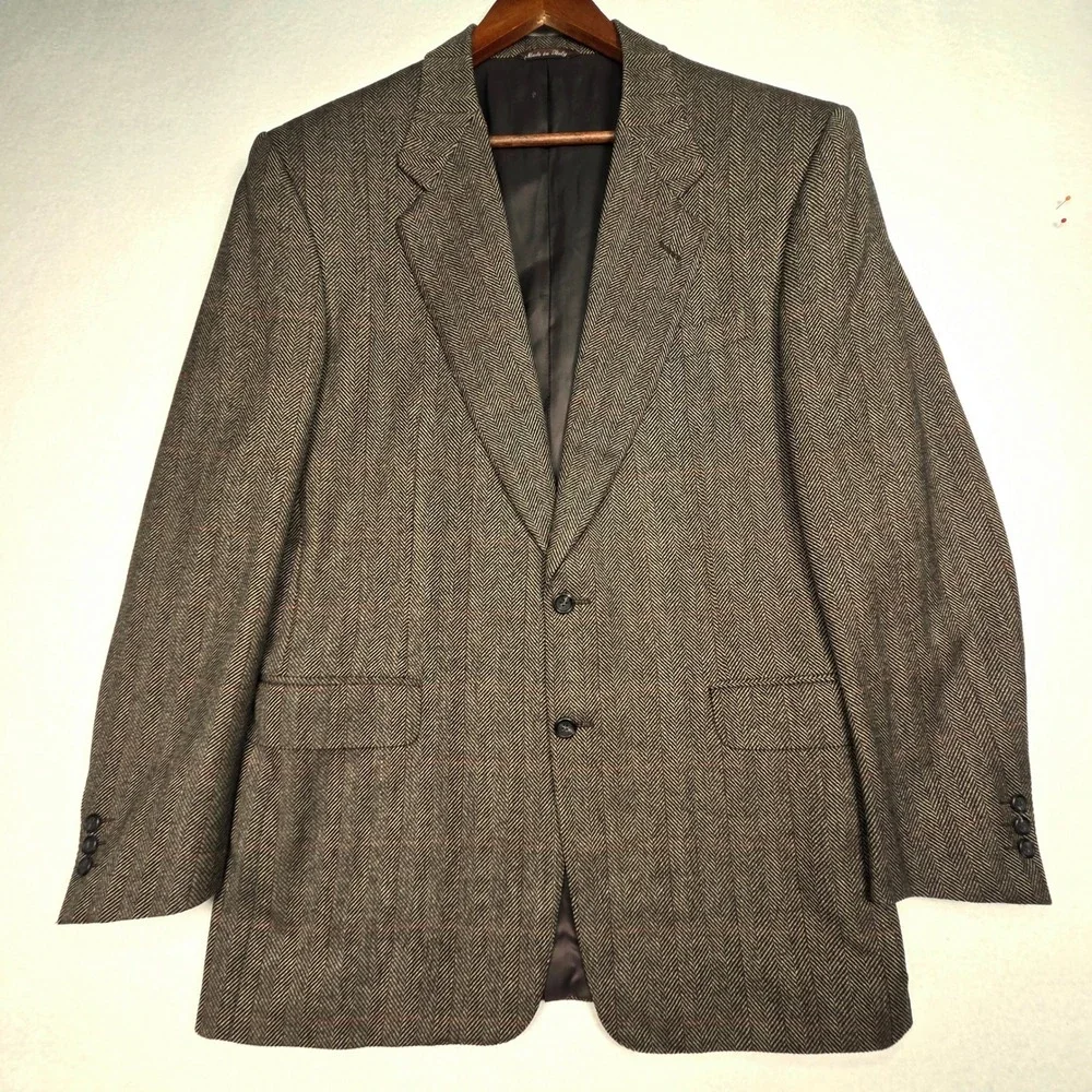 Canali Loro Piana Cashmere Wool Herringbone Sport Coat Mens 42L Brown Blazer